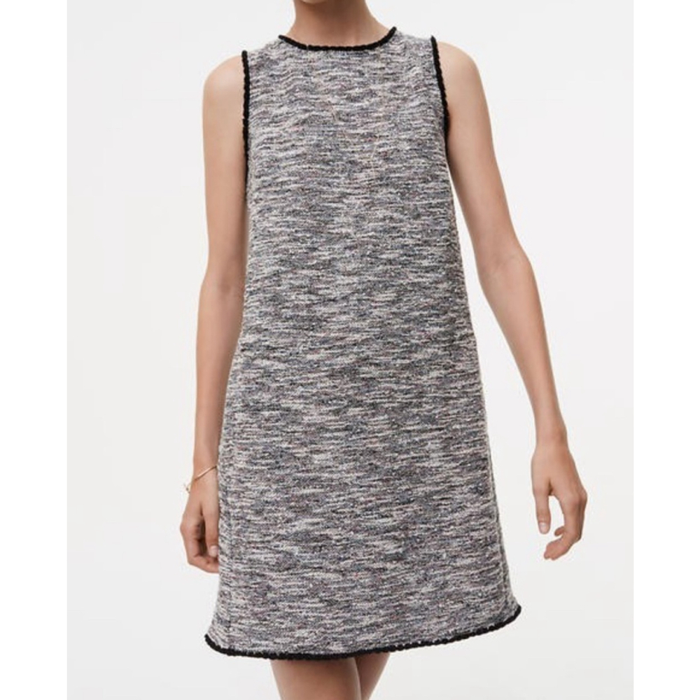 Women's LOFT Black White Tweed Sleeveless Shift Dress XSP Petite